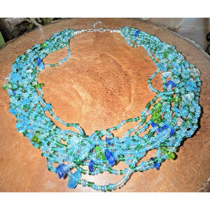 Vintage Multistrand Glass Bead Necklace Ocean‎ Beach Summer Statement